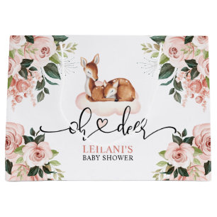 Grand Sac Cadeau Baby shower d'aquarelle rose Floral Oh Deer