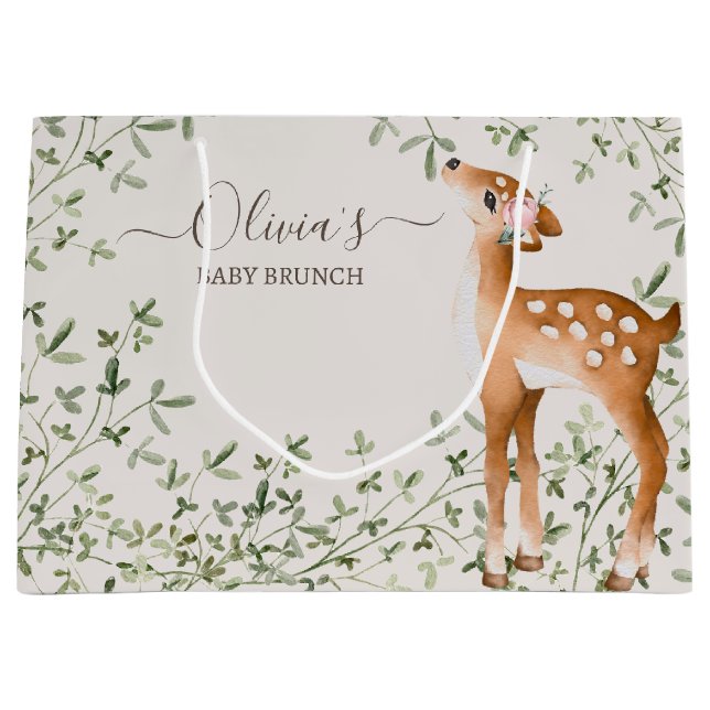Grand Sac Cadeau Baby shower de cerfs de bois (Devant)