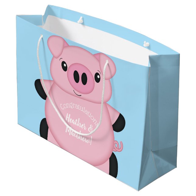 Grand Sac Cadeau Baby shower de cochon bleu (Dos Angle)