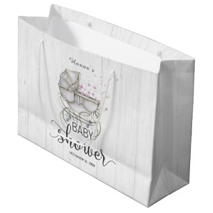 Grand Sac Cadeau Baby shower de fille en bois blanc et transport Vi