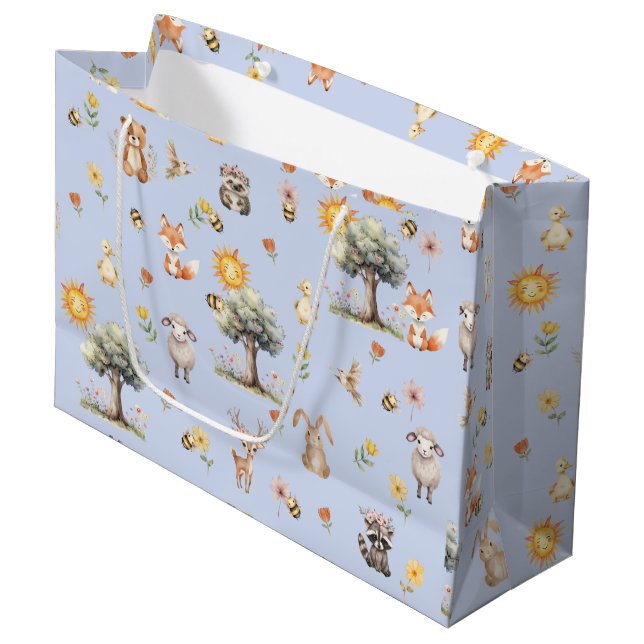 Grand Sac Cadeau Baby shower de la faune forestière (Devant Angle)