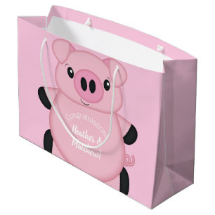 Grand Sac Cadeau Baby shower de porc rose