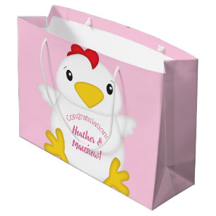 Grand Sac Cadeau Baby shower de poulet rose