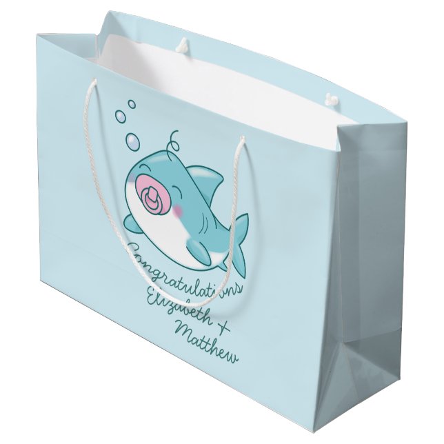Grand Sac Cadeau Baby shower de requin mignon Kawaii fille rose (Dos Angle)