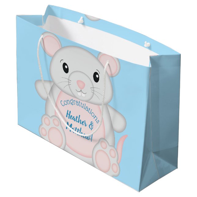 Grand Sac Cadeau Baby shower de souris bleu (Dos Angle)