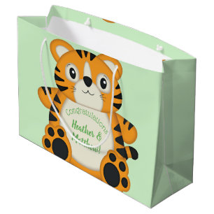Grand Sac Cadeau Baby shower de tigre vert