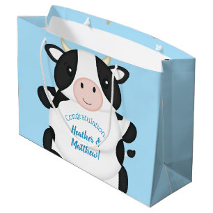 Grand Sac Cadeau Baby shower de vache bleu
