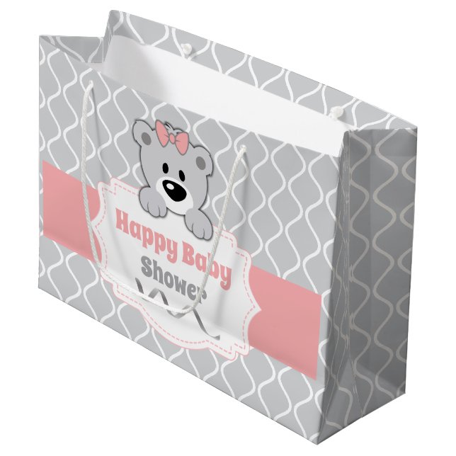 Grand Sac Cadeau Baby shower d'ours en peluche personnalisé (Devant Angle)