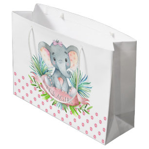 Grand Sac Cadeau Baby shower Eléphant fille