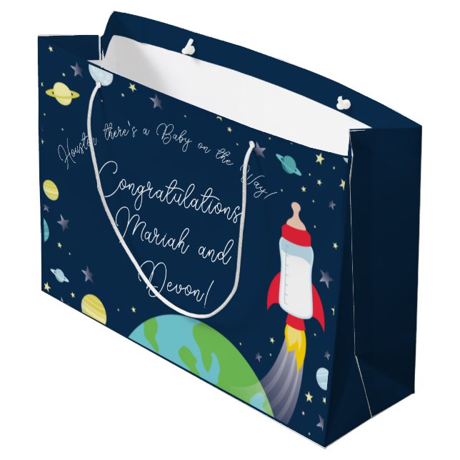 Grand Sac Cadeau Baby shower Espace Extérieur Bouteille Fusée Navir (Dos Angle)