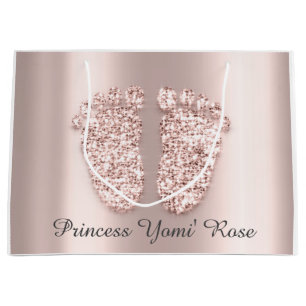 Grand Sac Cadeau Baby shower Feet Boy Nom de la fille Rose Princess