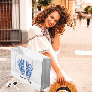 Grand Sac Cadeau Baby shower Feet C'est un garçon Bleu Marine Blanc