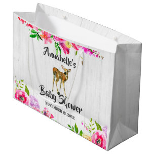 Grand Sac Cadeau Baby shower floral de cerf de bois