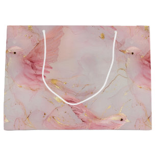 Grand Sac Cadeau Baby shower Gold Blush Pink Birds