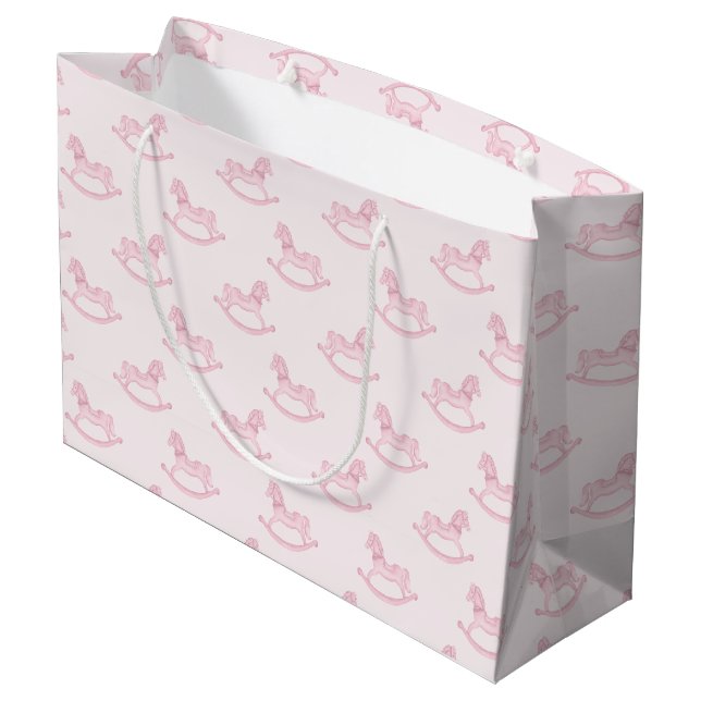 Grand Sac Cadeau Baby shower Motif de fille de Cheval Rosé (Dos Angle)