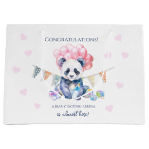 Grand Sac Cadeau Baby Shower ours d'Asie avec guirlande et ballons