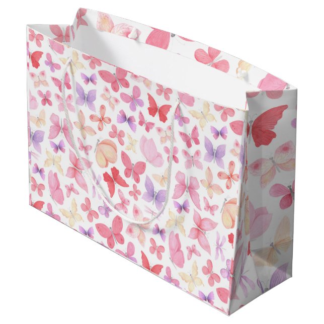 Grand Sac Cadeau Baby Shower Papillons Rose Violet Jaune (Dos Angle)