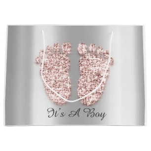 Grand Sac Cadeau Baby shower Pieds Garçon Nom fille Rose Blush