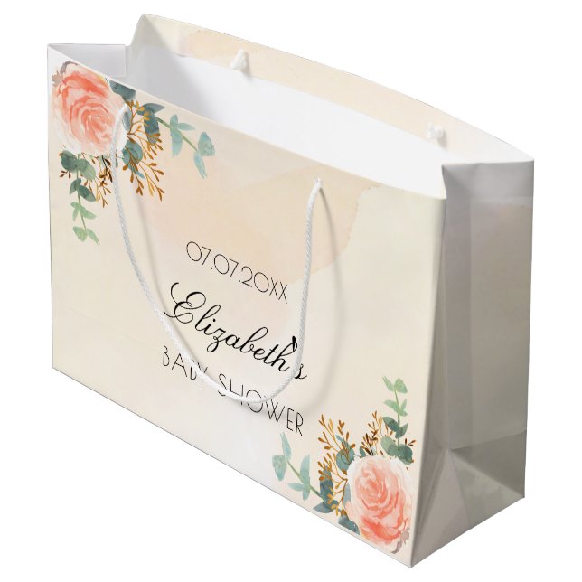 Grand Sac Cadeau Baby shower rose or fleuri eucalyptus (Dos Angle)