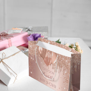 Grand Sac Cadeau Baby shower rose or rousse parties scintillant gou