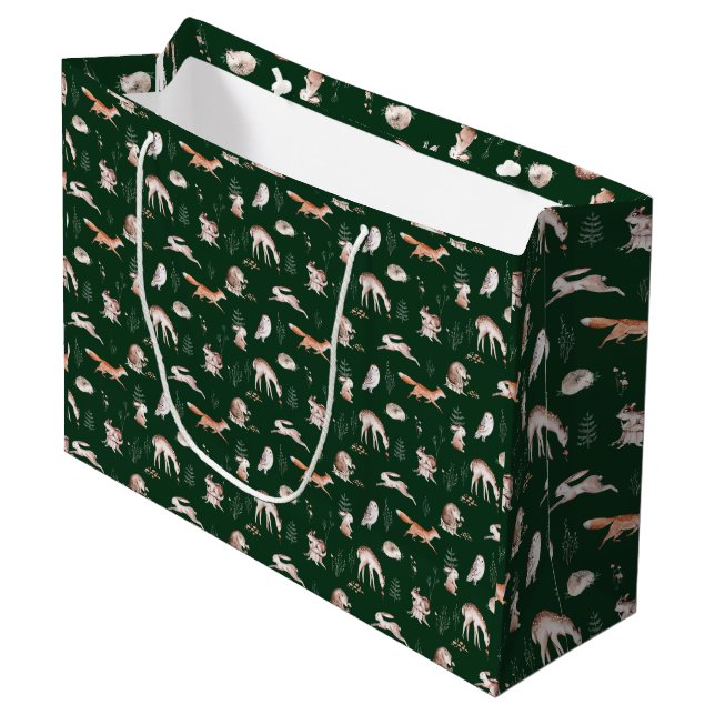 Grand Sac Cadeau Baby shower Rustique des animaux forestiers (Devant Angle)