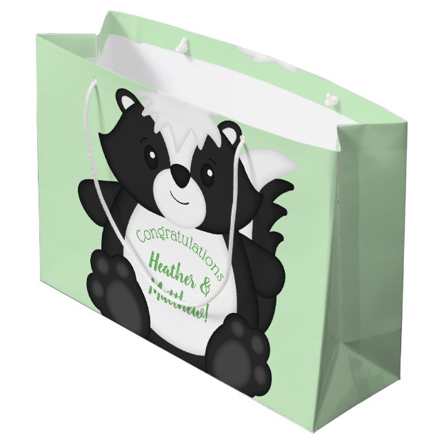 Grand Sac Cadeau Baby shower Skunk Green (Dos Angle)