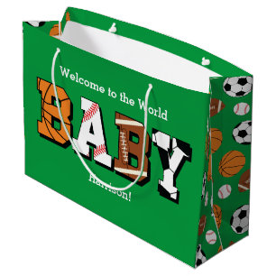 Grand Sac Cadeau Baby shower sportif Co-ed Green Genre Neutre