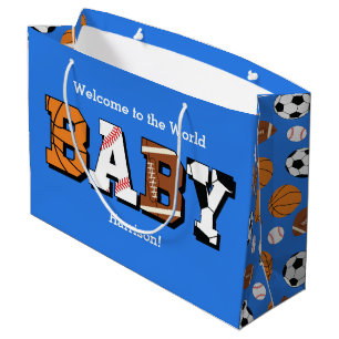 Grand Sac Cadeau Baby shower sportif Co-ed Theme Boy Blue