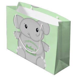 Grand Sac Cadeau Baby shower vert éléphant