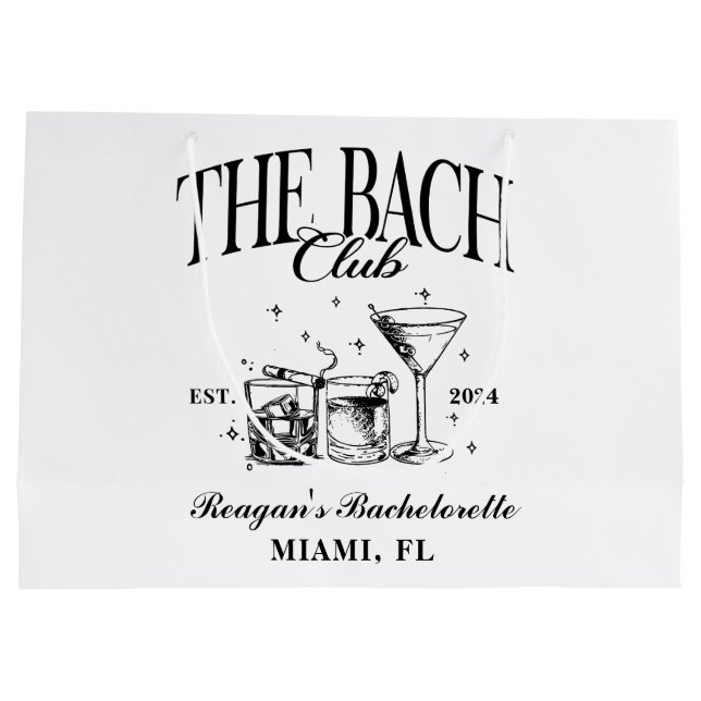 Grand Sac Cadeau Bach Club Personnalisé Bachelorette Retro Cocktail (Dos)