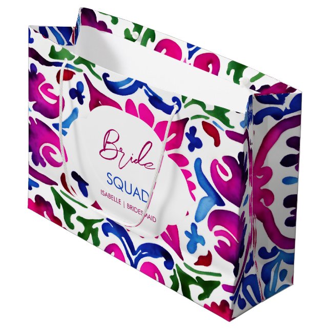 Grand Sac Cadeau Bachelorette en carreaux rose bleu mexicain (Devant Angle)
