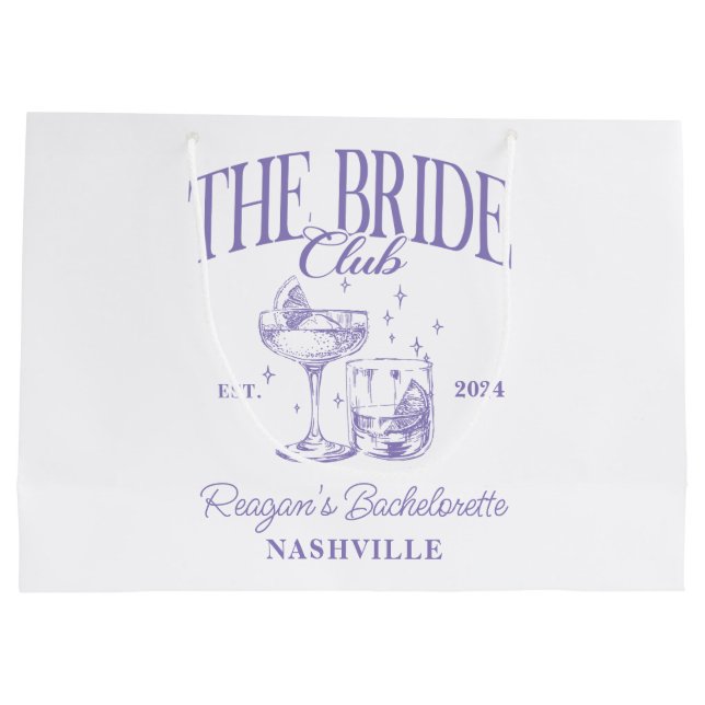 Grand Sac Cadeau Bachelorette Party Retro Cocktail Purple Bride (Dos)