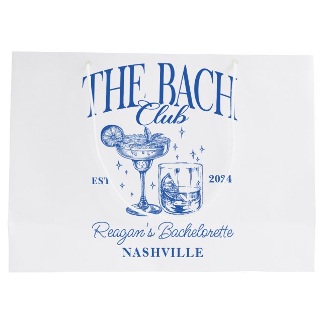 Grand Sac Cadeau Bachelorette personnalisée Retro Cocktail bleu (Dos)