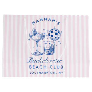 Grand Sac Cadeau Bachelorette Retro Disco Cocktail Bleu & Rose