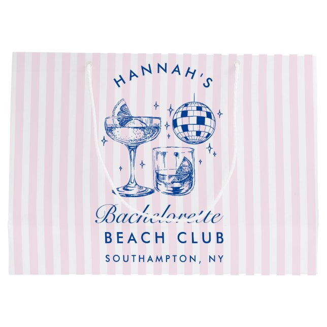 Grand Sac Cadeau Bachelorette Retro Disco Cocktail Bleu & Rose (Dos)