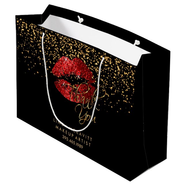 Grand Sac Cadeau Baguette rouge Parties scintillant - Merci (Dos Angle)