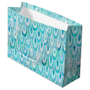 Grand Sac Cadeau Balances de poissons Turquoise bleu brillant
