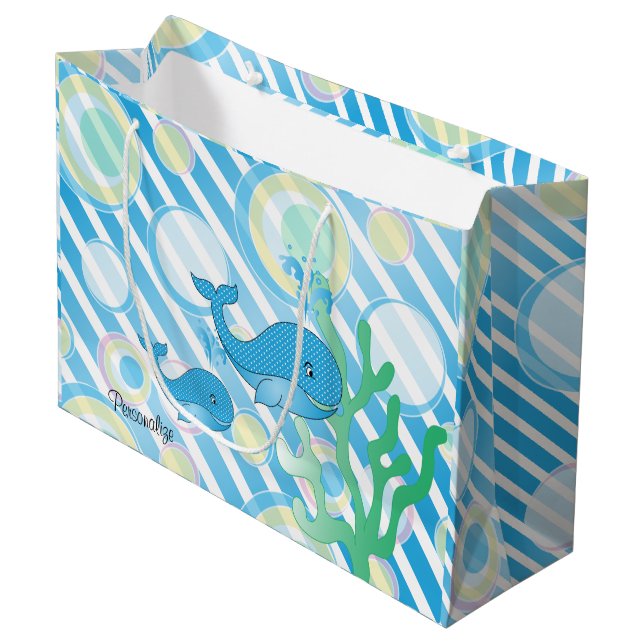 Grand Sac Cadeau Baleine de bébé bleu (Devant Angle)
