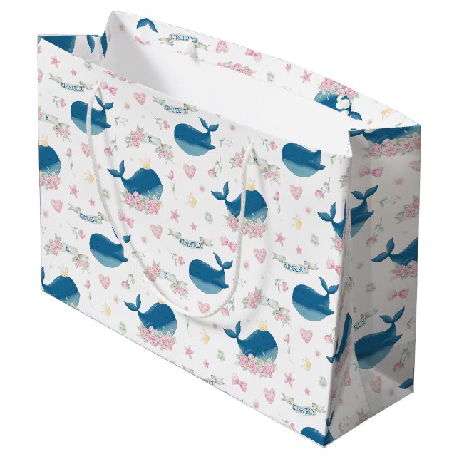 Grand Sac Cadeau Baleine florale personnalisée en Whimsical (Dos Angle)
