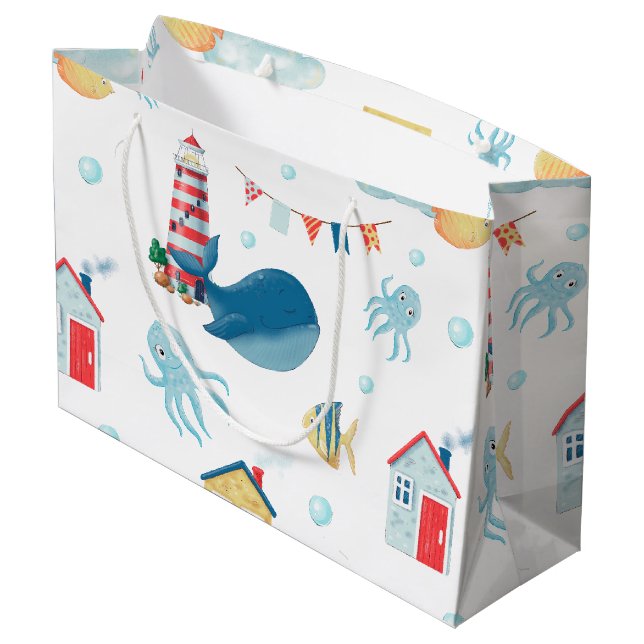Grand Sac Cadeau Baleine nautique (Dos Angle)