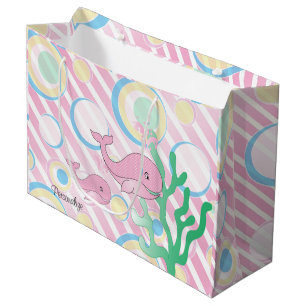 Grand Sac Cadeau Baleine rose bébé rose