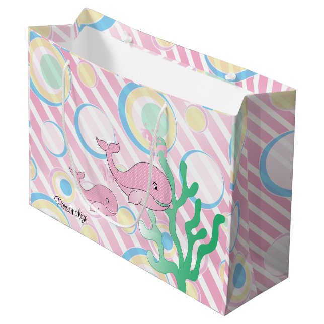 Grand Sac Cadeau Baleine rose bébé rose (Devant Angle)