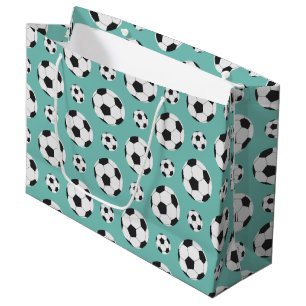 Grand Sac Cadeau Balle de football turquoise Motif Vert Bleu Sport 