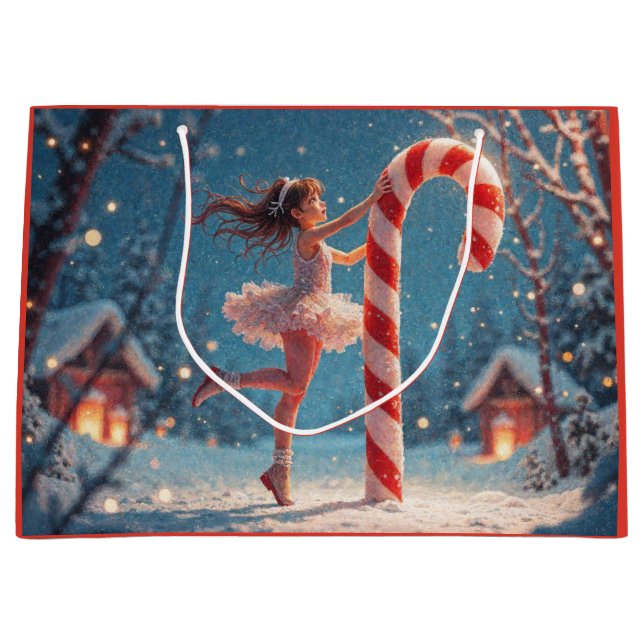 Grand Sac Cadeau Ballerina Anime Fille et Sucre de canne Noël (Devant)