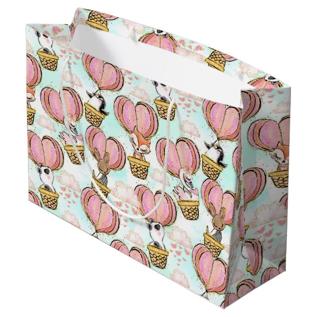 Grand Sac Cadeau Ballons Coeur mignon Valentines Animaux En Amour (Dos Angle)
