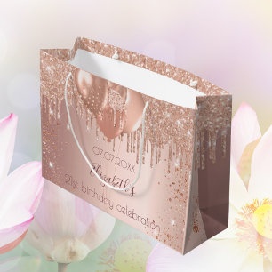 Grand Sac Cadeau Ballons de parties scintillant en or rose