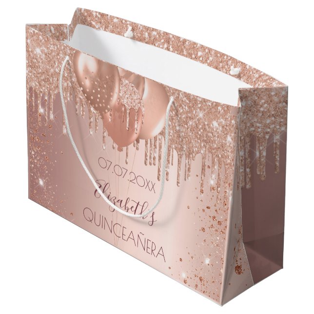 Grand Sac Cadeau Ballons de parties scintillant en or rose Quincean (Dos Angle)