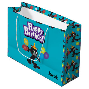 Grand Sac Cadeau Ballons frais d'un anniversaire de chat