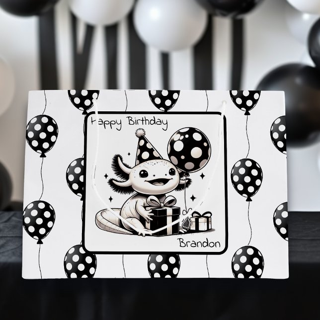 Grand Sac Cadeau Ballons noirs et blancs Anniversaire (Créateur téléchargé)