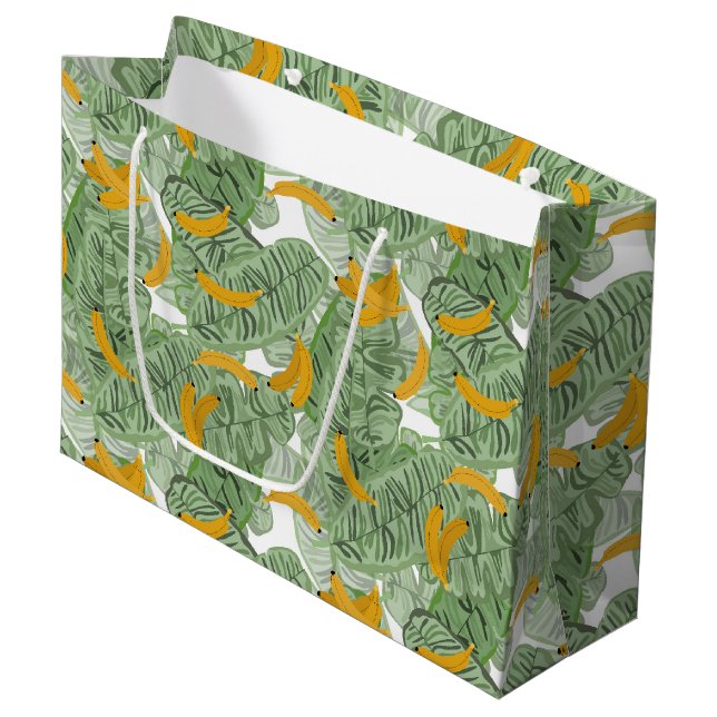 Grand Sac Cadeau Banane tropicale moderne Motif vert (Devant Angle)